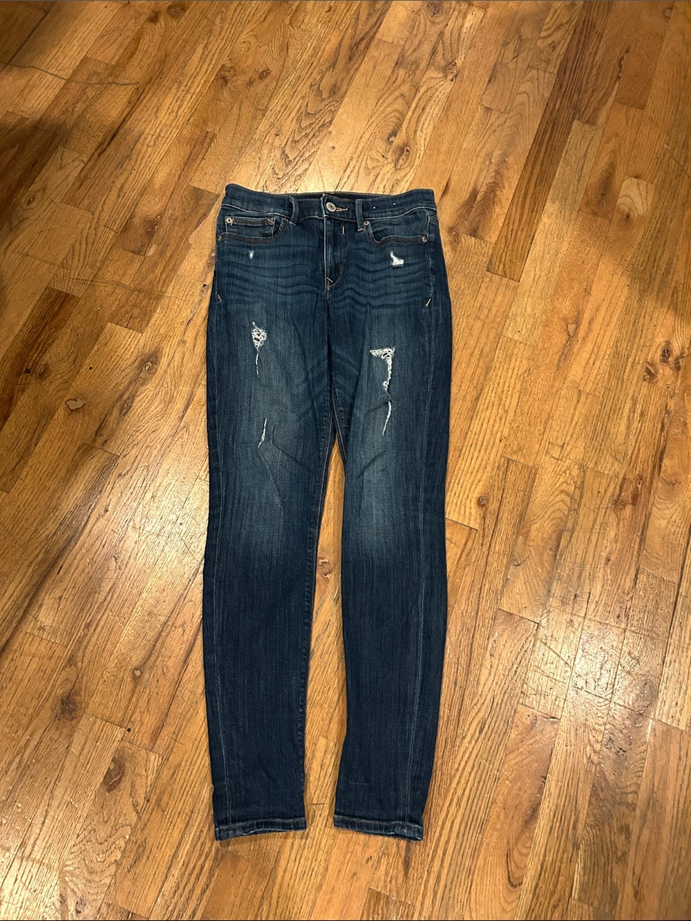 Express Dark Blue Distressed Skinny Jeans
